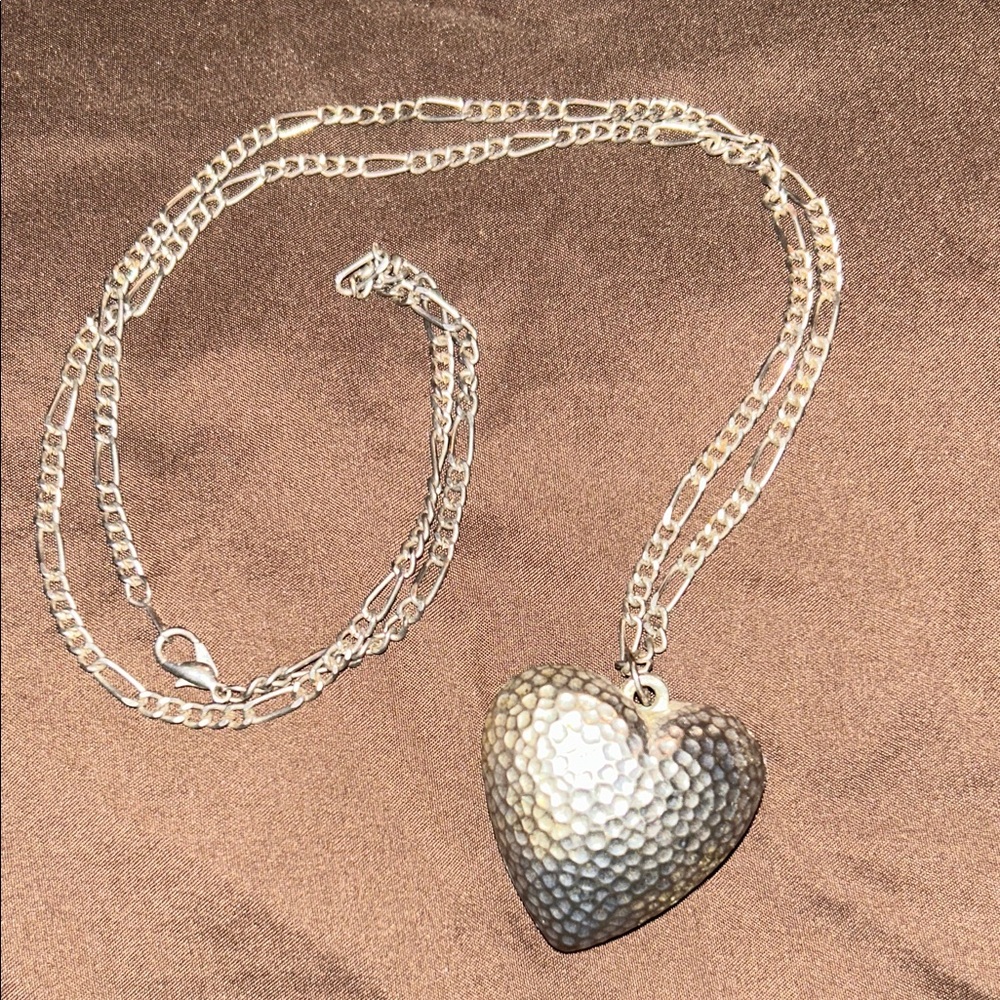 Hammered Silver Heart Costume Necklace